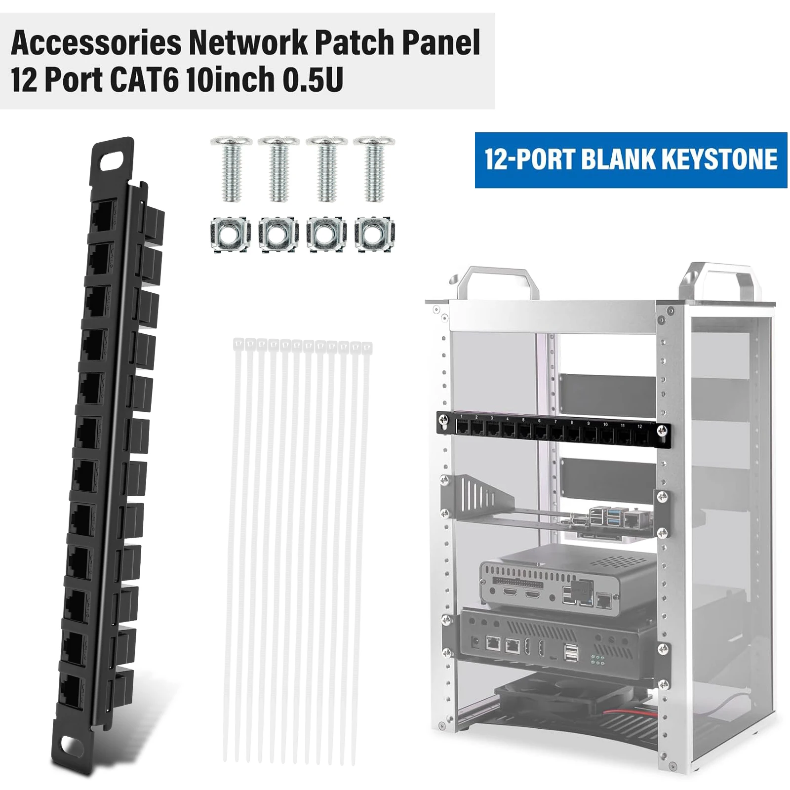 Patch Panel Cat6 - 12 Port Patch Panel 10inch 0.5U
