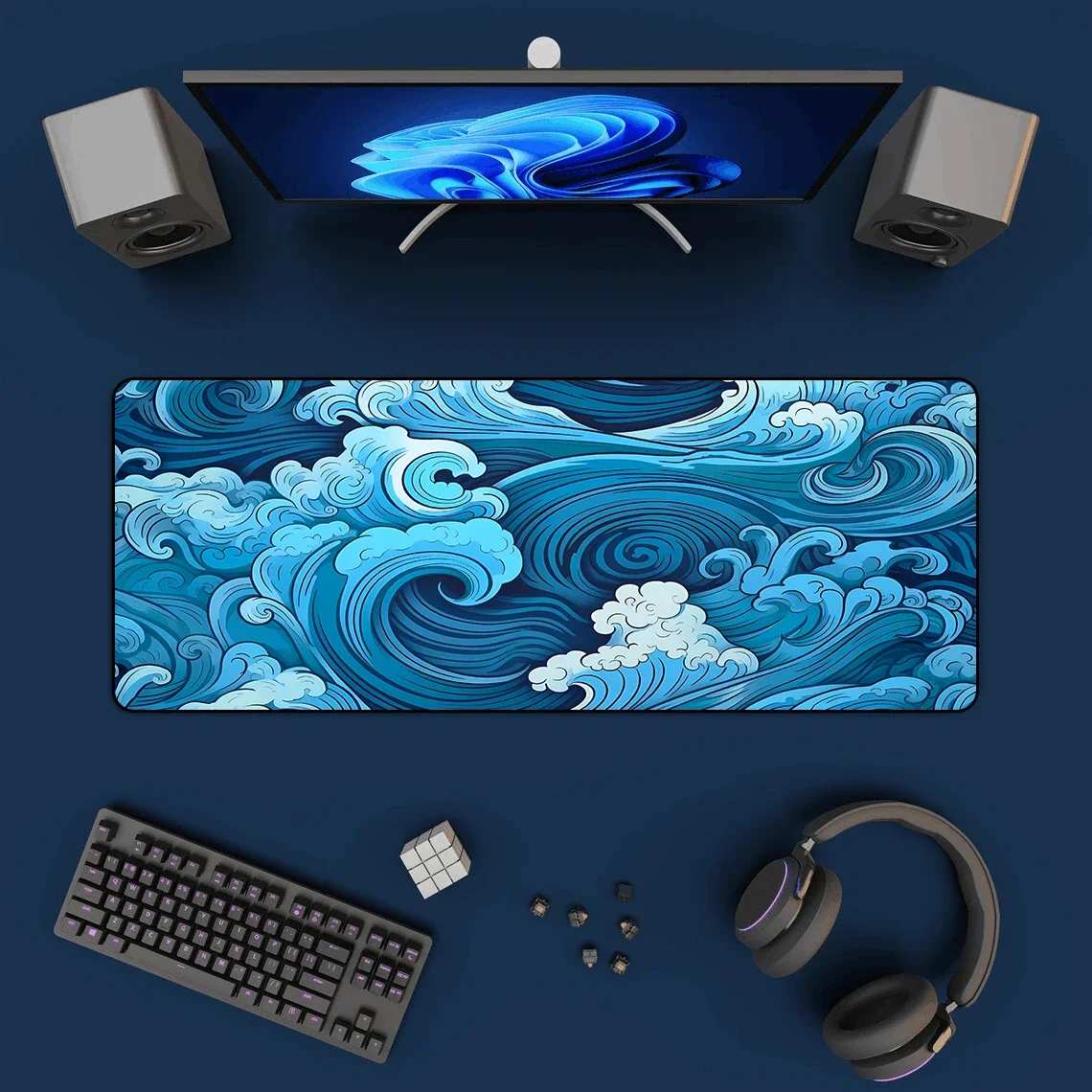 Japanese Blue Waves Mouse Pad  - đánh giá và giá Office Desk Tech Accessories