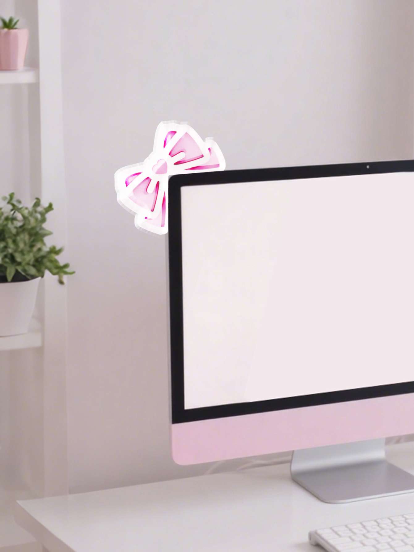 Kawaii Bow Monitor Decor Pink  - đánh giá và giá Office Desk Tech Accessories
