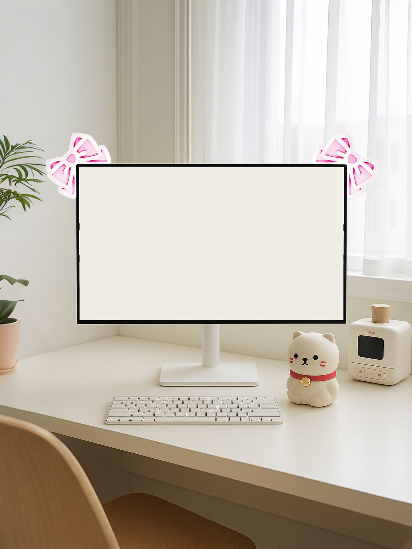 Kawaii Bow Monitor Decor Pink  - đánh giá và giá Office Desk Tech Accessories